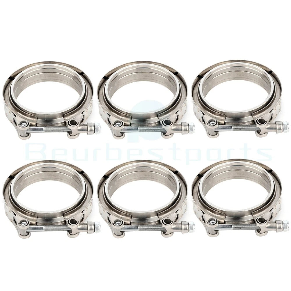Set of 6 V-Band Turbo Pipe Exhaust Flange Clamps for Universal Fit (All Years)