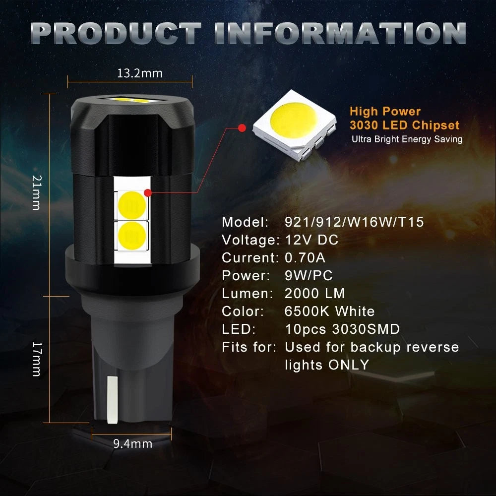 LED Reverse Back Up Light Bulb T15 for Multiple Vehicles (921, 912, W16W)
