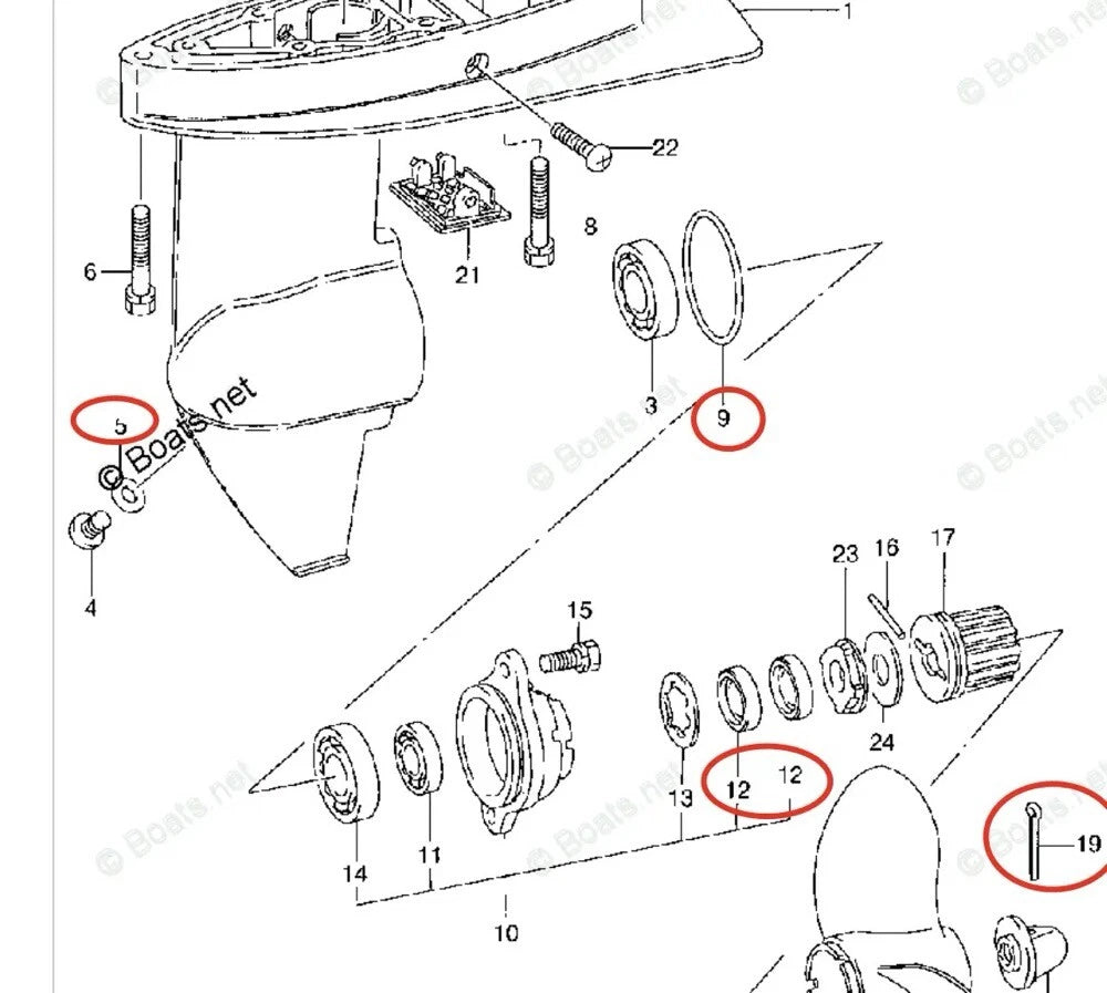 Lower Unit Seal Kit for Suzuki DF4 4HP (4-Stroke) (09282-12008, 09280-49002)