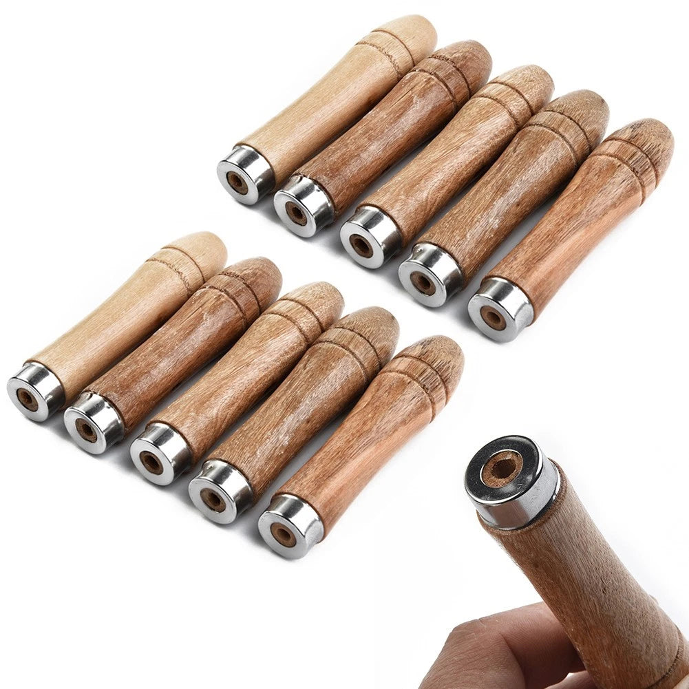 10pcs Wooden File Handle Replacement Strong Metal Collar for Craft Tool 9cm