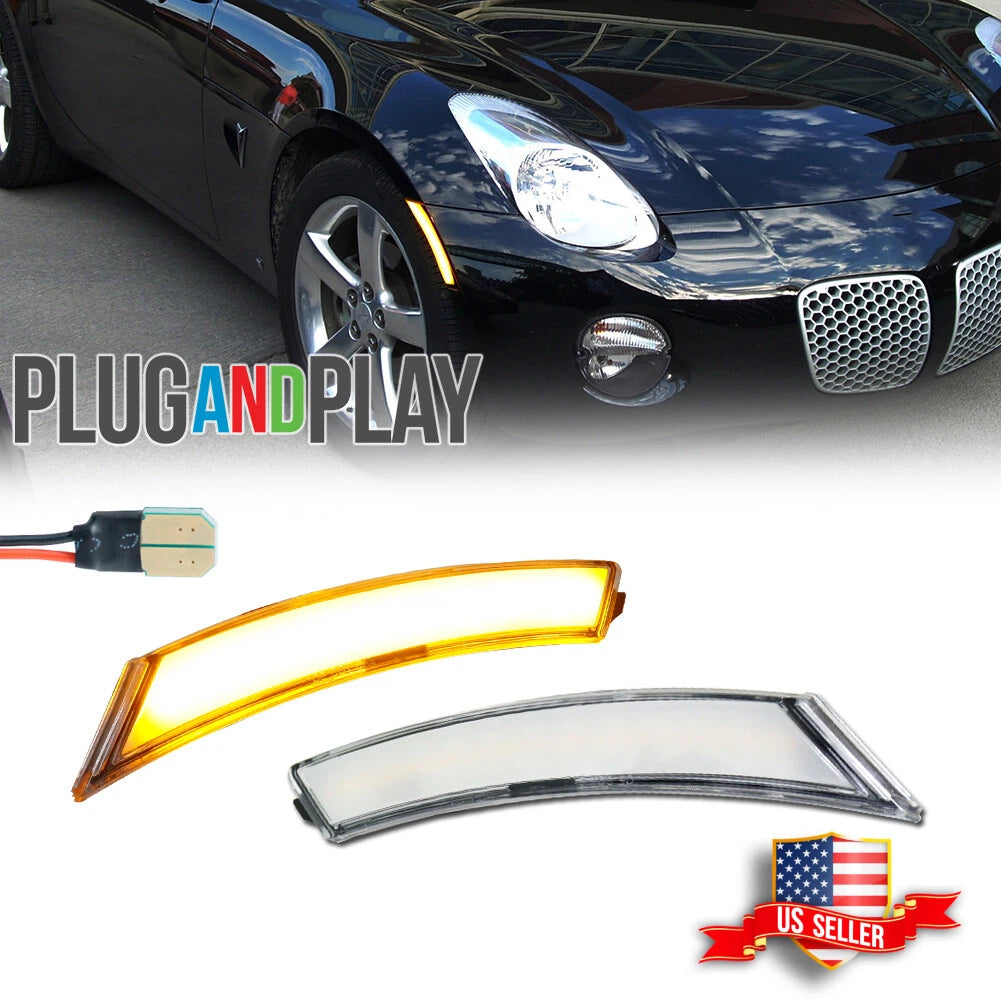 2X Clear Lens Amber LED Front Sidemarker Lights for Pontiac Solstice/Sky (2006–2010)