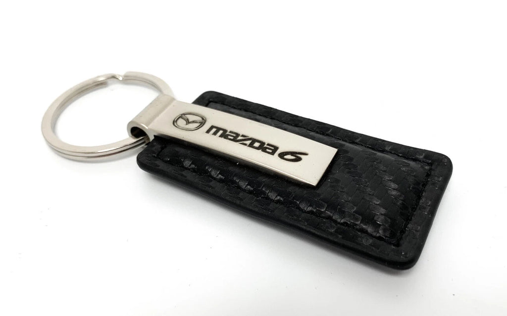 Leather Key Chain Licensed Black Carbon Fiber Rectangle for Mazda 6 (2014–2019)