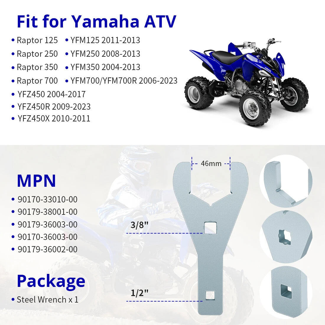 46mm Rear Axle Nut Wrench Tool for Yamaha Raptor 350 700 YFZ450 YFZ450R YFZ450X