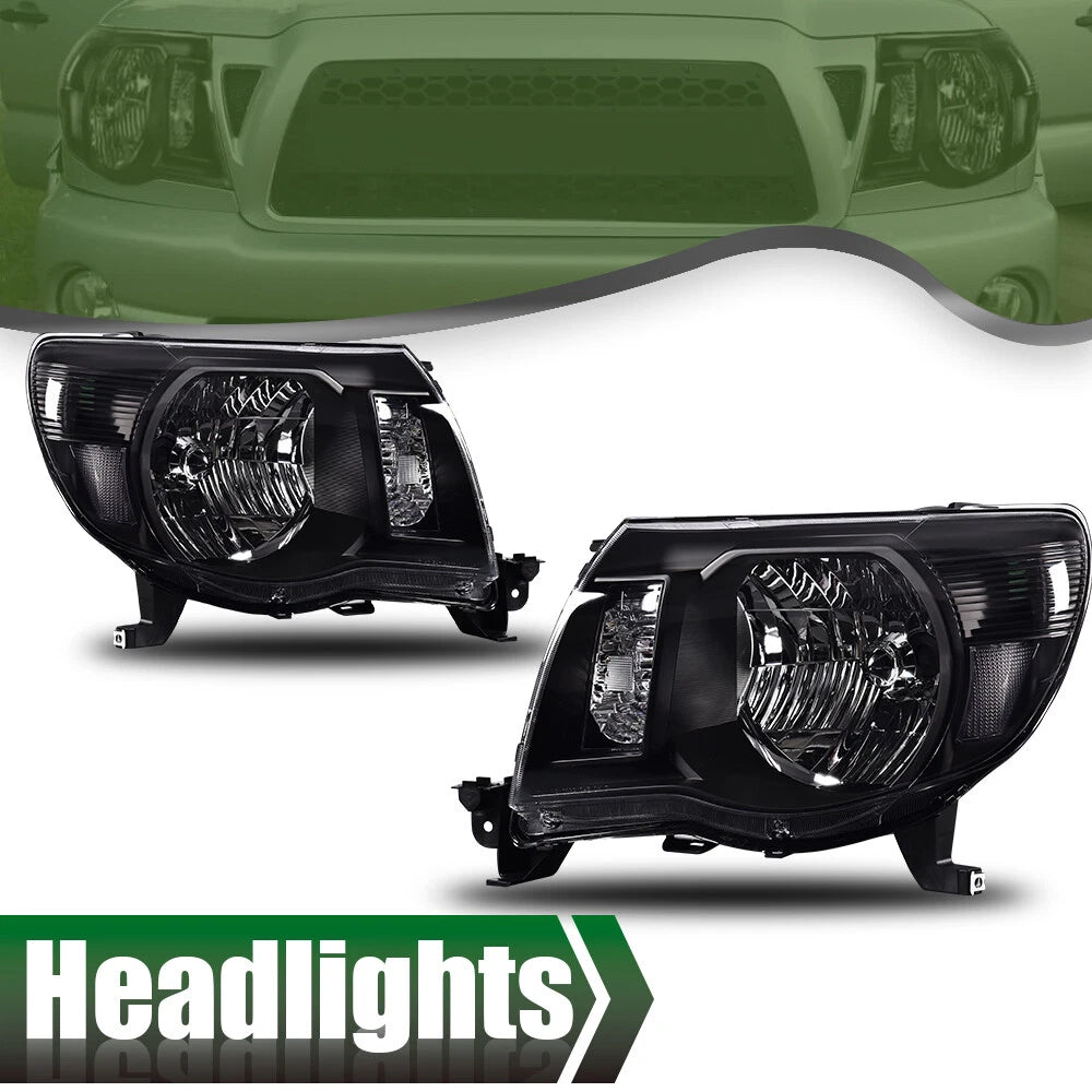 Set of 2 Headlights for Toyota Tacoma (2005–2011) Black Assembly