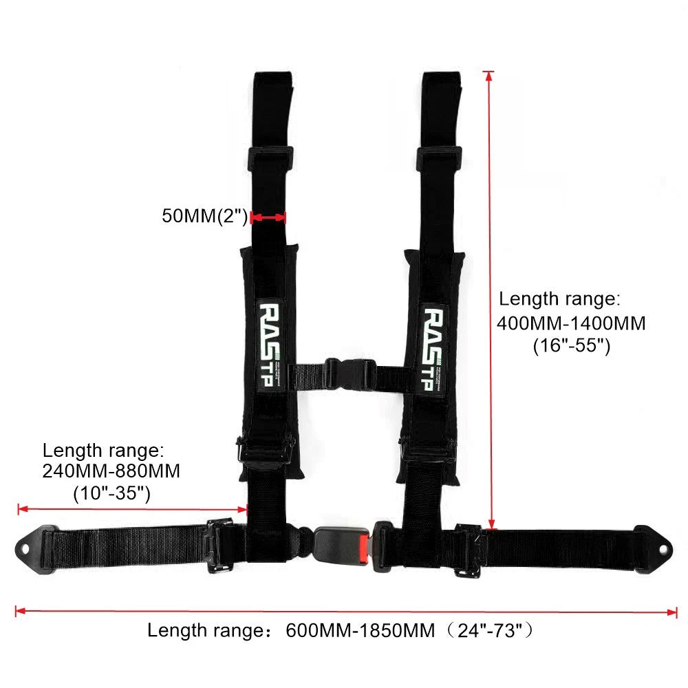 Set of 4 Point Harness Racing Seat Belt Black 2" Padding for CanAm X3 YXZ UTV