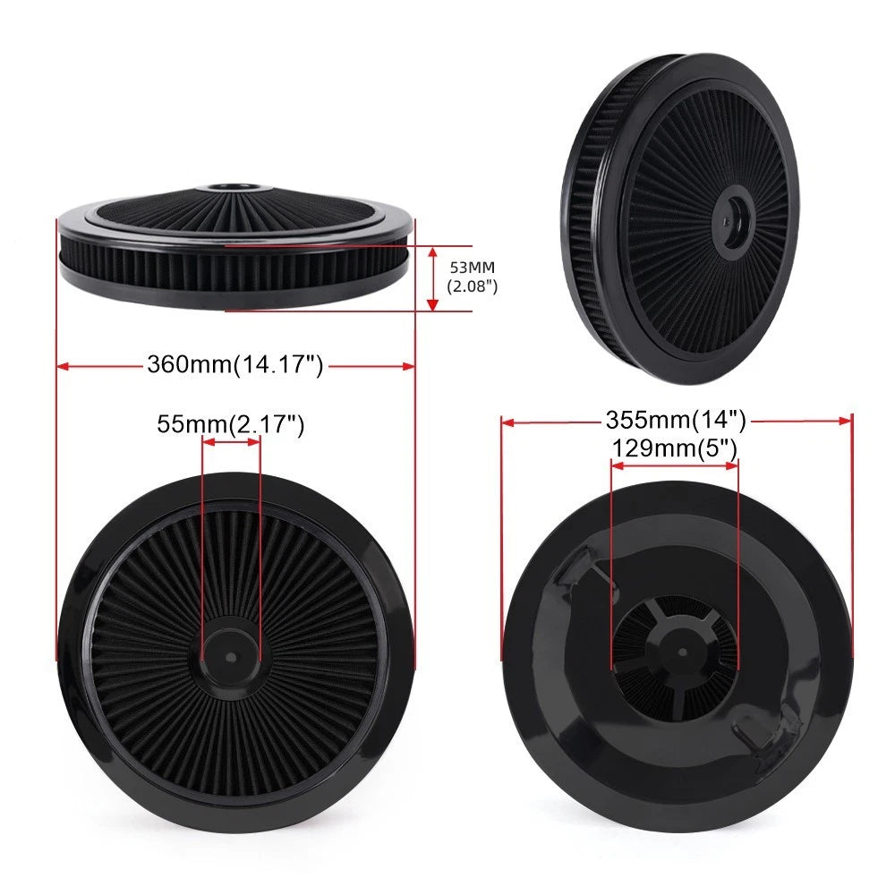 Black Air Cleaner with Washable Filter for Universal Fit (14 x 2 Inch)
