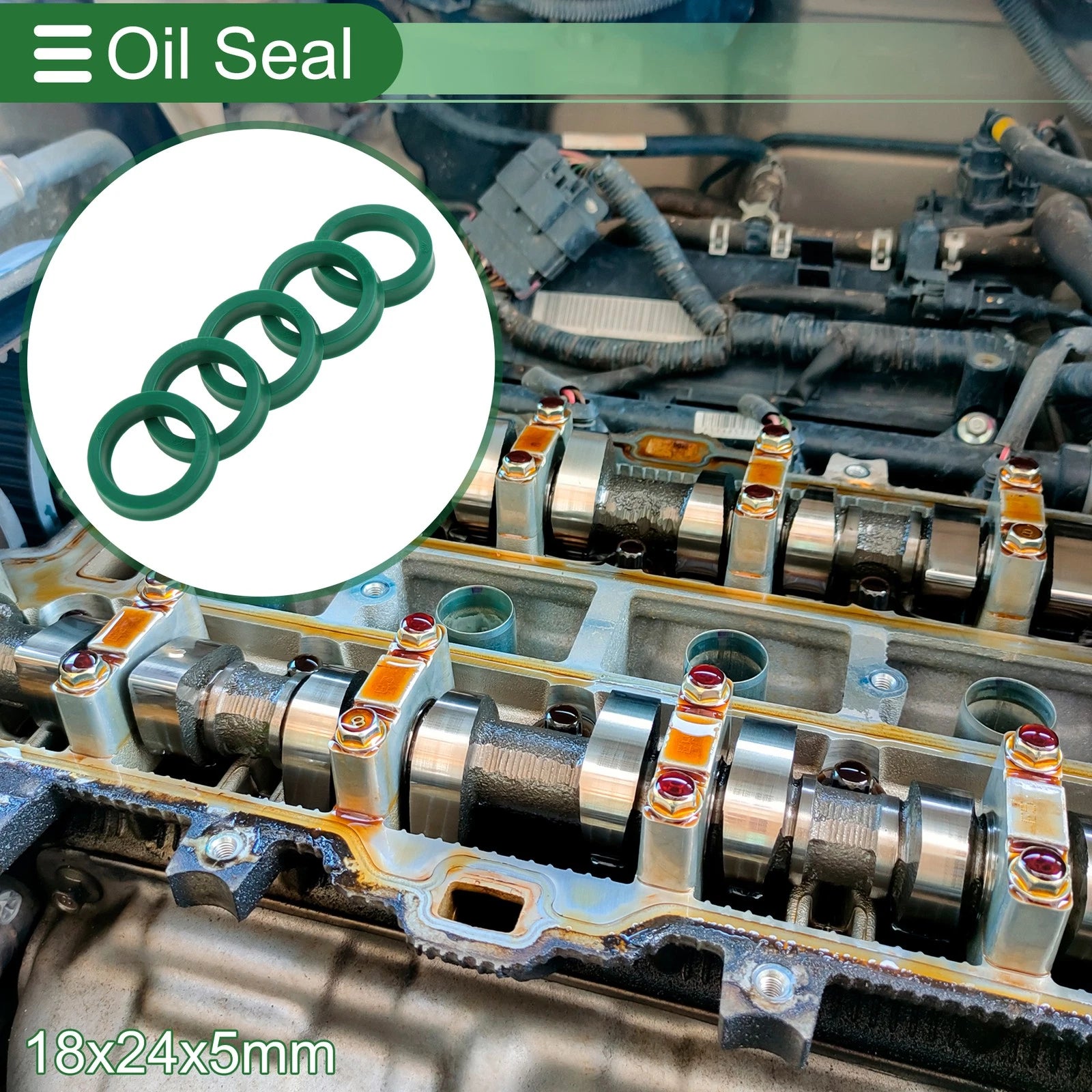 Set of 5 Oil Seal Rotary Shaft Seal 18x24x5mm High Pressure Green