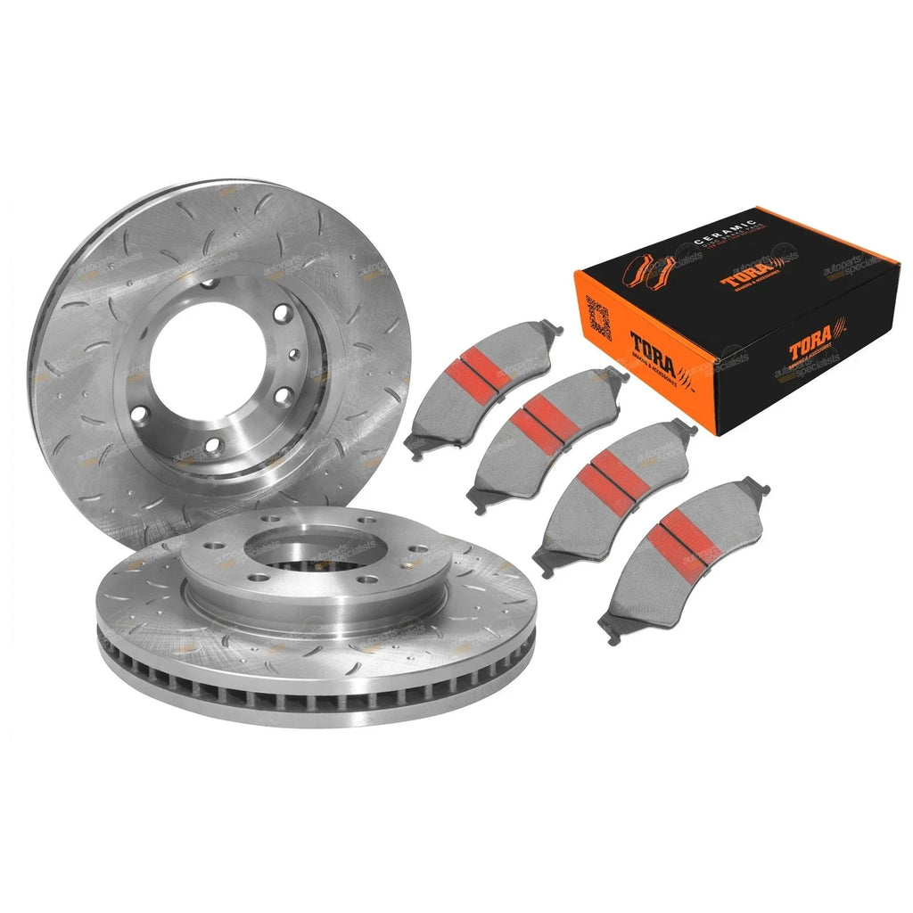 Front Slotted Dimpled Disc Rotors + Pads for Mazda BT50 UP UR (2011-2019)