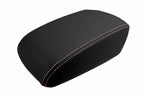Leather Console Lid Armrest Cover for Ford Focus (2012–2018) Black Pink Stitch