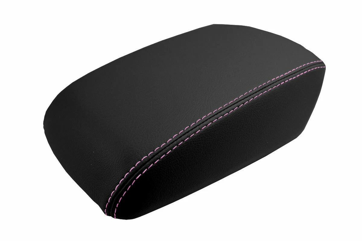 Leather Console Lid Armrest Cover for Ford Focus (2012–2018) Black Pink Stitch