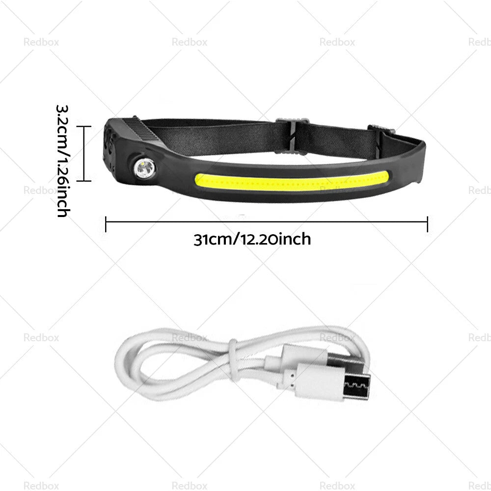 COB LED Headlamp with Motion Sensor USB Rechargeable for All Vehicles