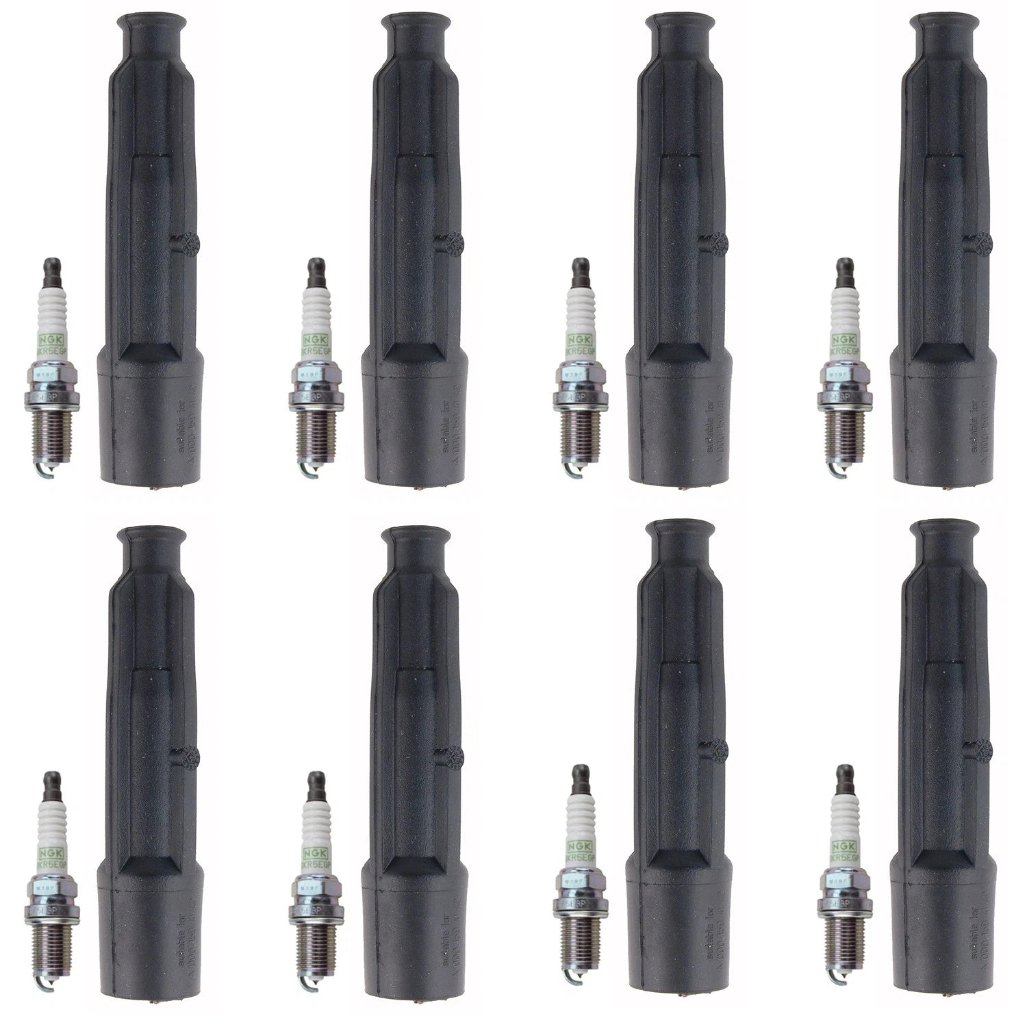 Set of 8 NGK G-Power Platinum Spark Plugs & Coil Boots for Benz W140 S420 S500 (1992–1999)