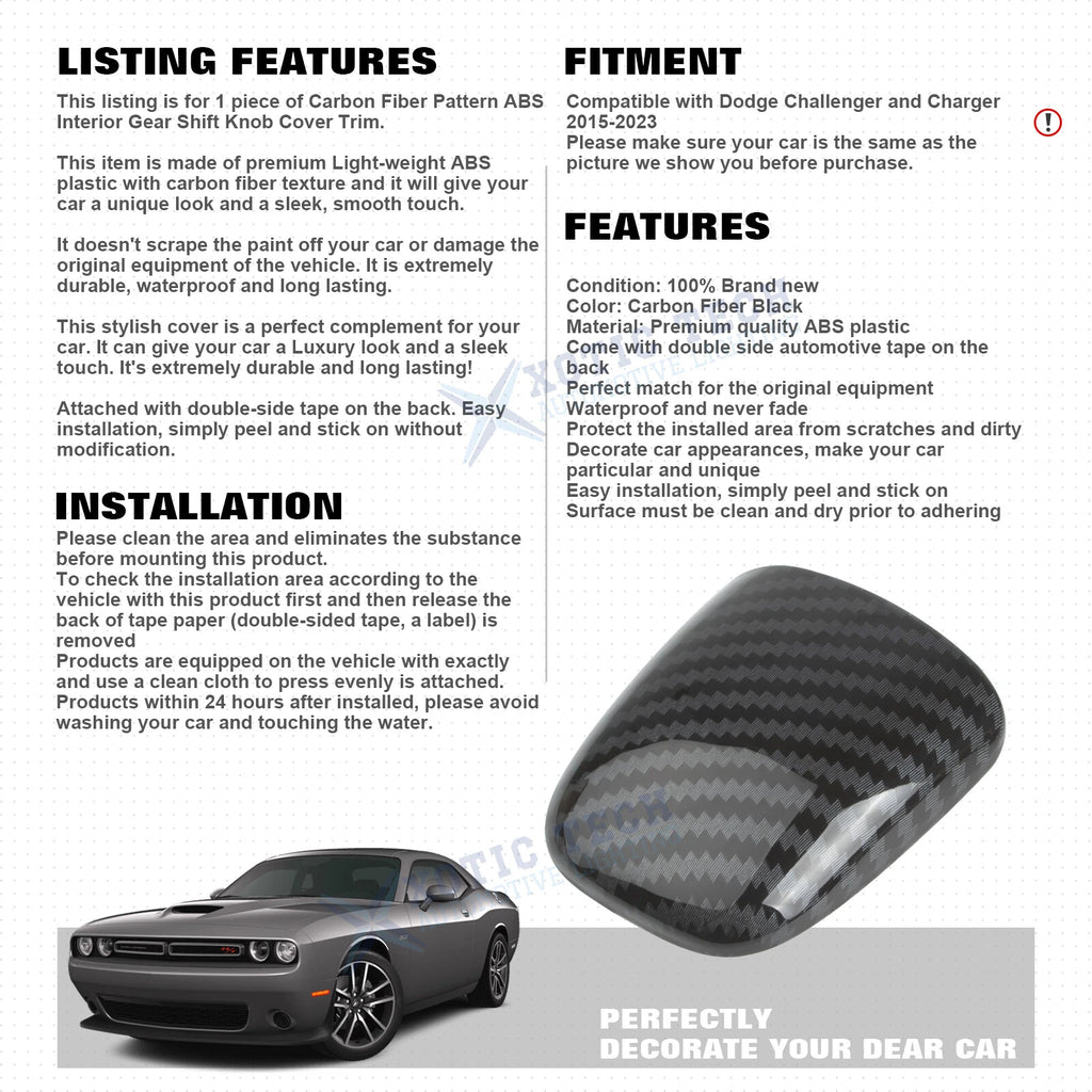Carbon Fiber Grain Gear Shift Knob Cap for Dodge Challenger Charger (2015-2023)