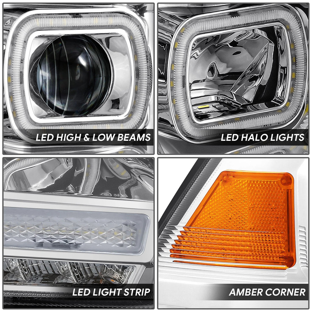 Pair of Chrome Housing Amber Corner LED Headlights for Ram 1500 2500 3500 (2013–2024)