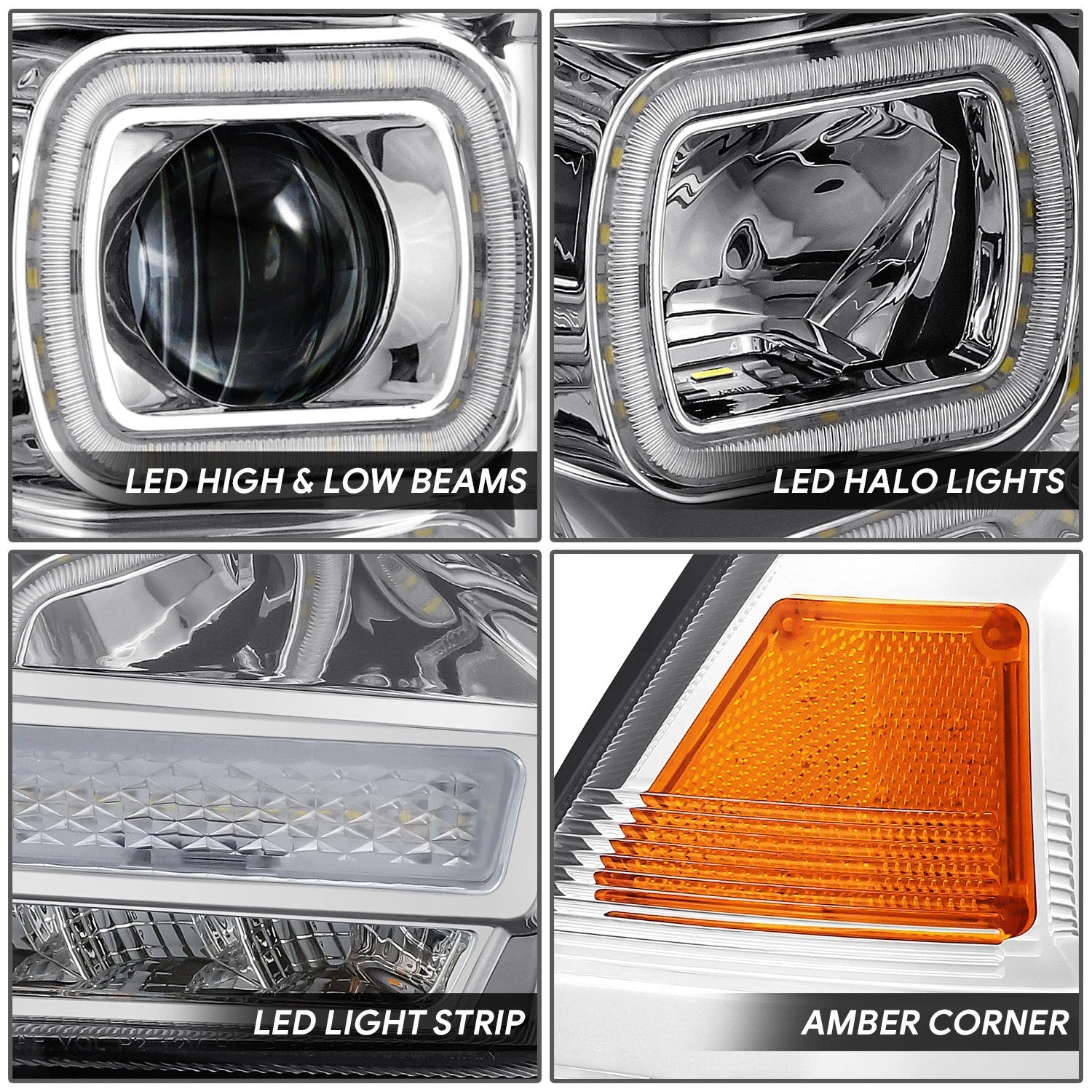 Pair of Chrome Housing Amber Corner LED Headlights for Ram 1500 2500 3500 (2013–2024)