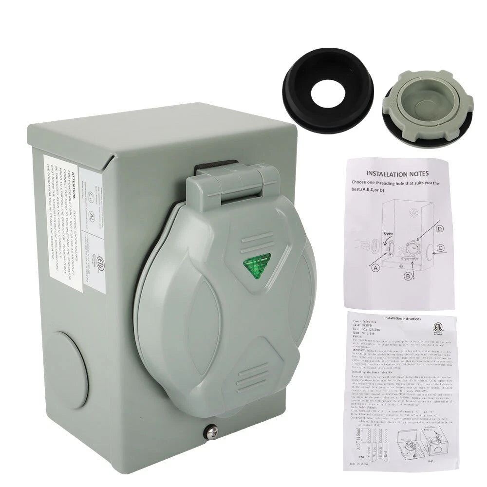 Power Inlet Box for 3-Prong Generator (NEMA SS2-50P)