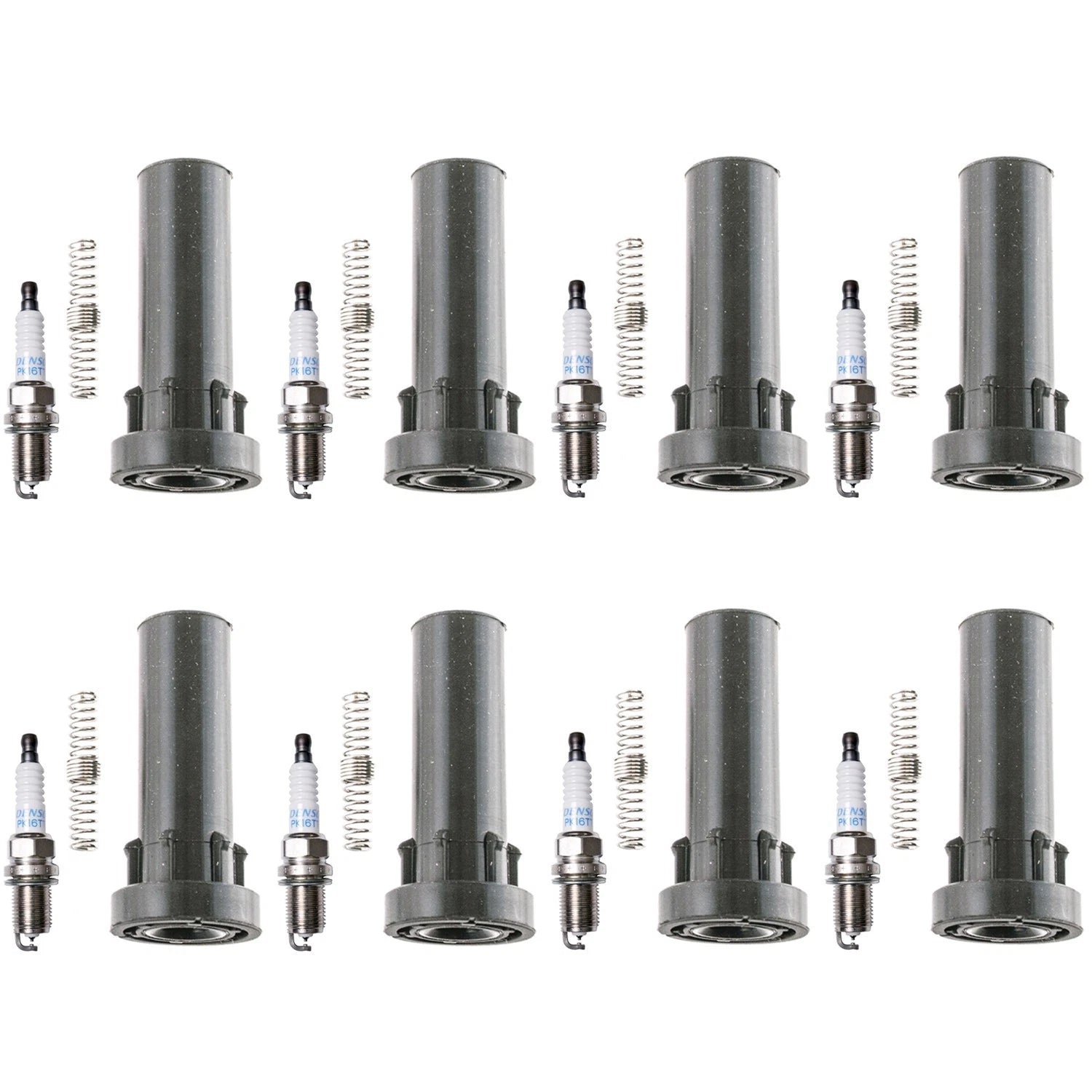 Set of 8 Denso Platinum TT Spark Plugs & Coil Boots for Dodge Dakota (2008)
