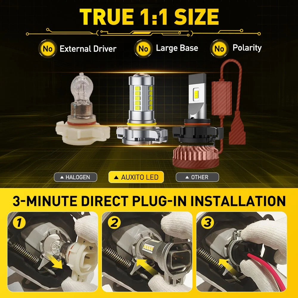 2X AUXITO 5202 LED Fog Light Bulbs Super Bright 6500K for
