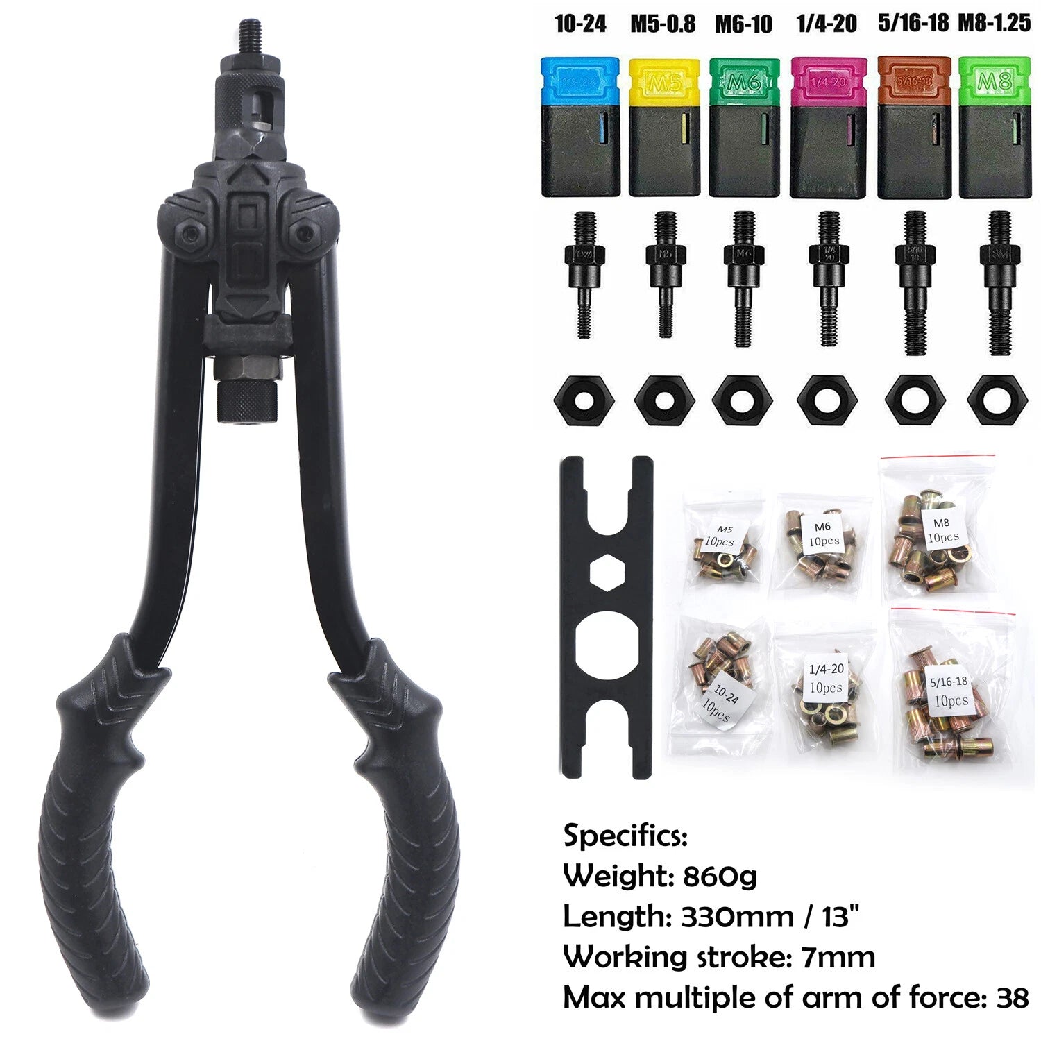 Thrust Type Hand Nut Riveter Kit for (330mm, 60pcs)