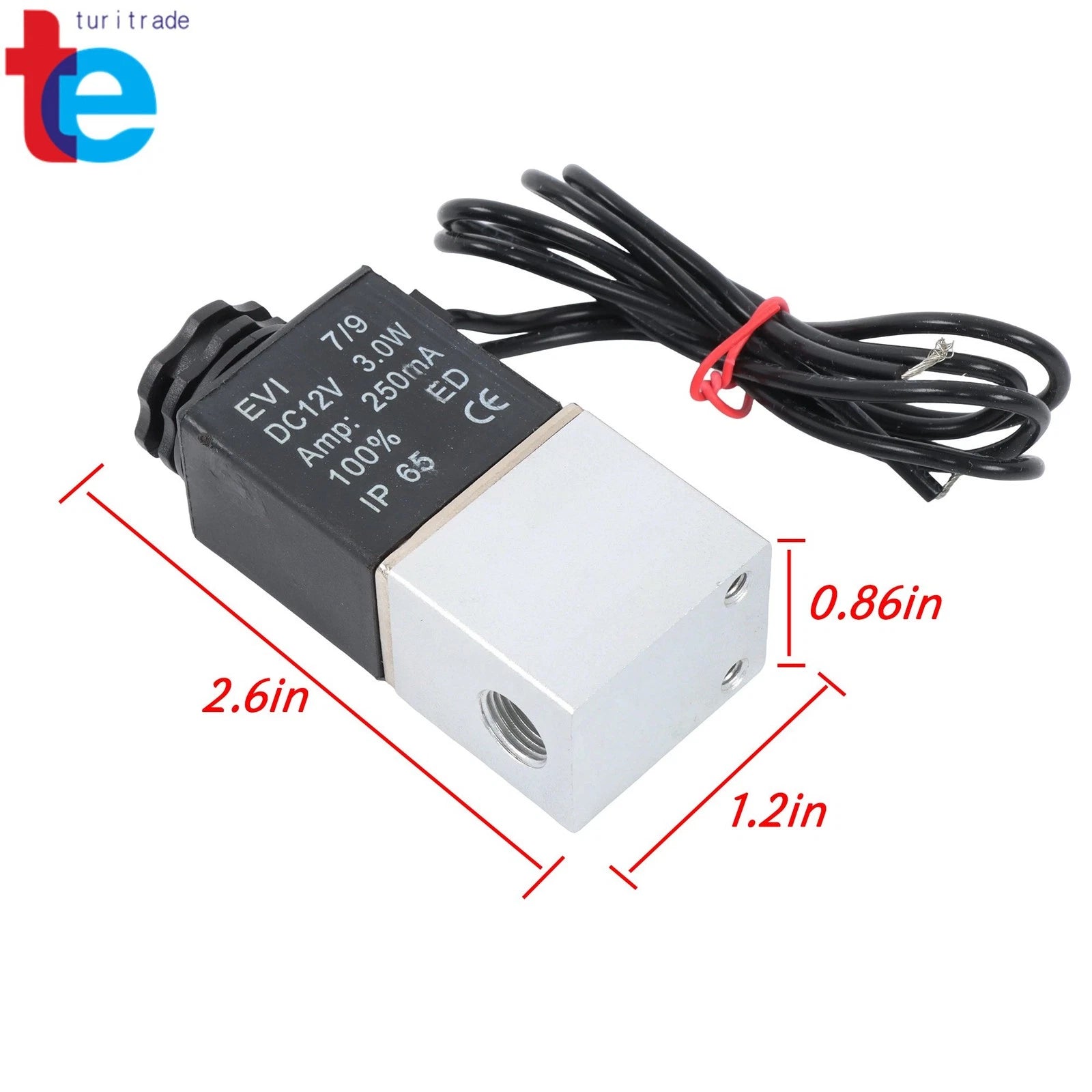 Set of 2 12V DC Solenoid Valves 1/4 Inch Normally Closed for Air Water