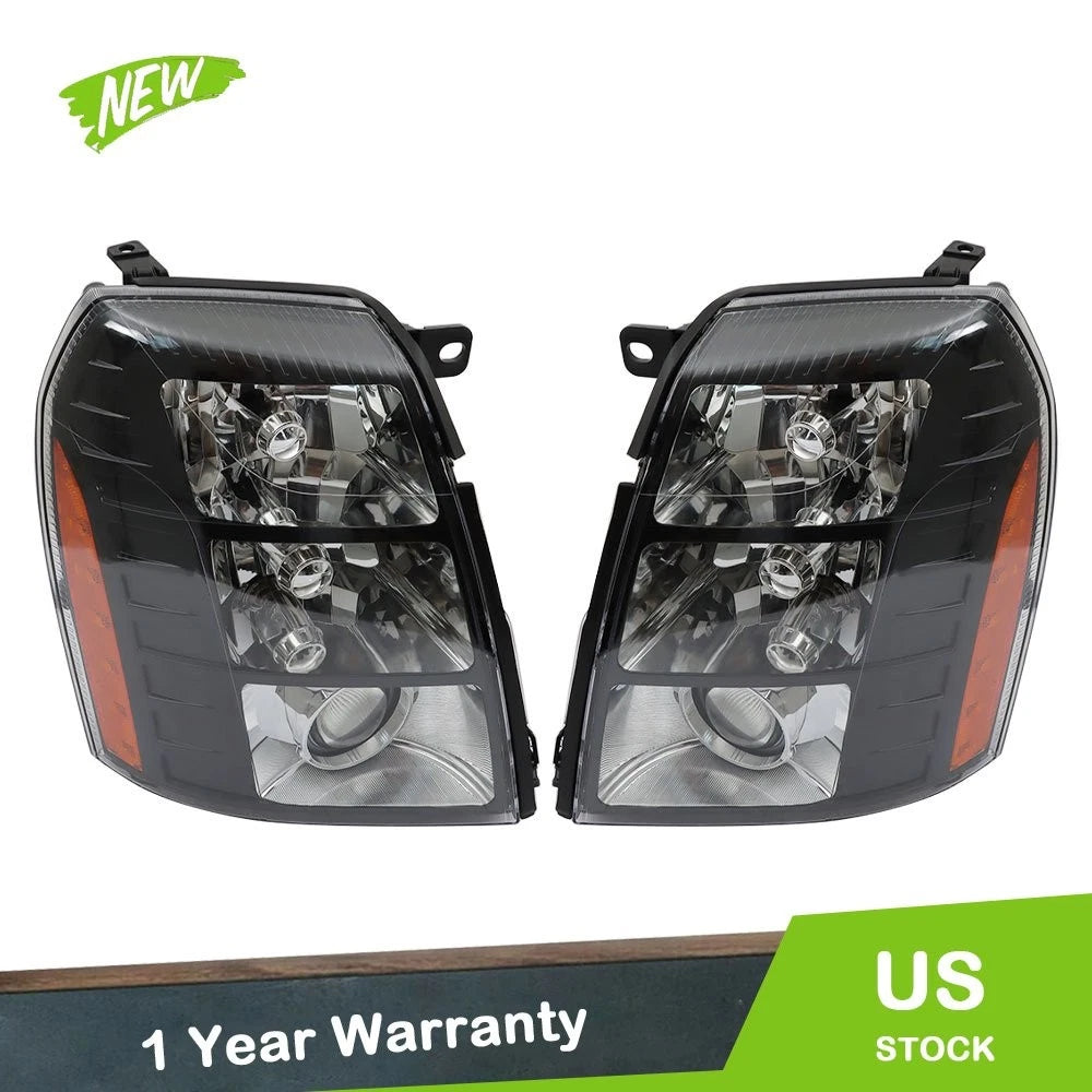 HID Headlight Black Bezel Clear Lens Set for Cadillac Escalade (2007–2014)