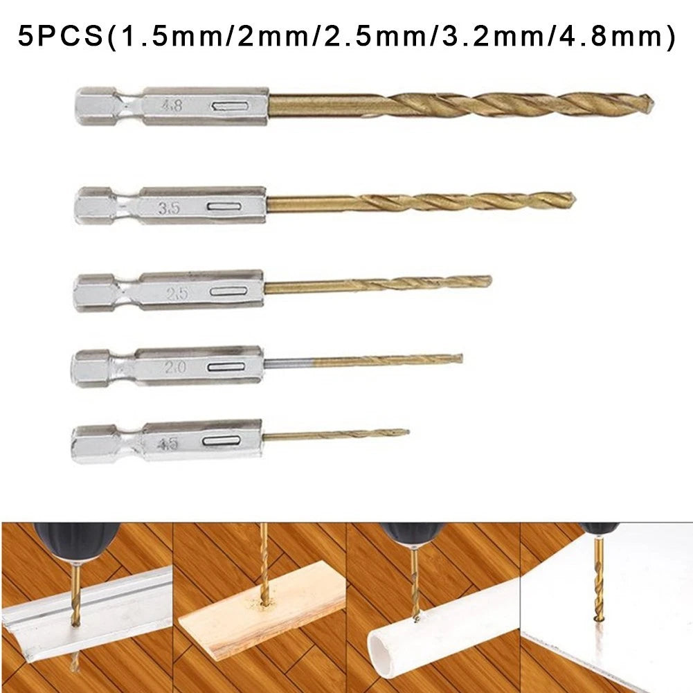 5pcs Titanium Drill Bit Set 1/4 Hex for Automotive Applications