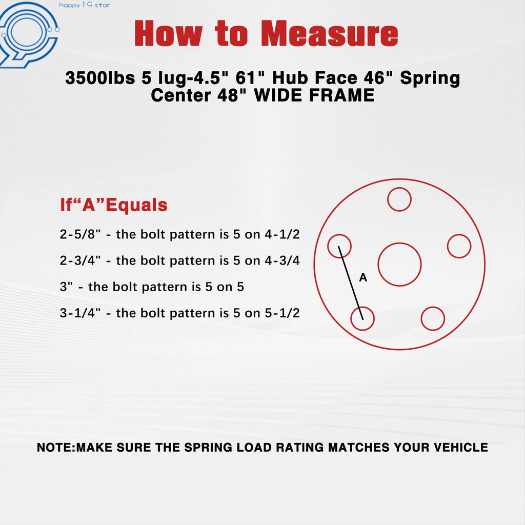 Trailer Axle for 3500 lbs (5 Lug, 4.5" Hub Face, 48" Wide Frame)