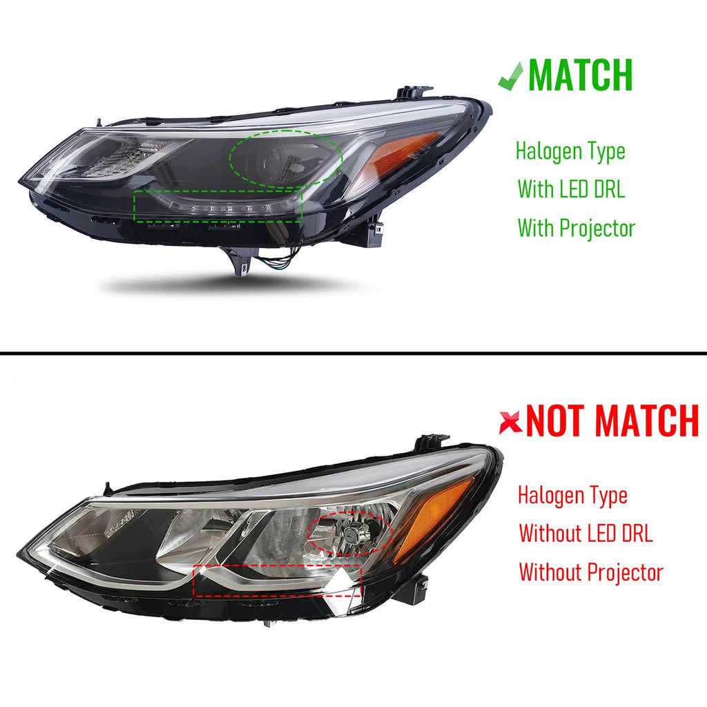 Driver Halogen Headlight for Chevrolet Cruze (2016–2019) w/ LED DRL & Bulb LH