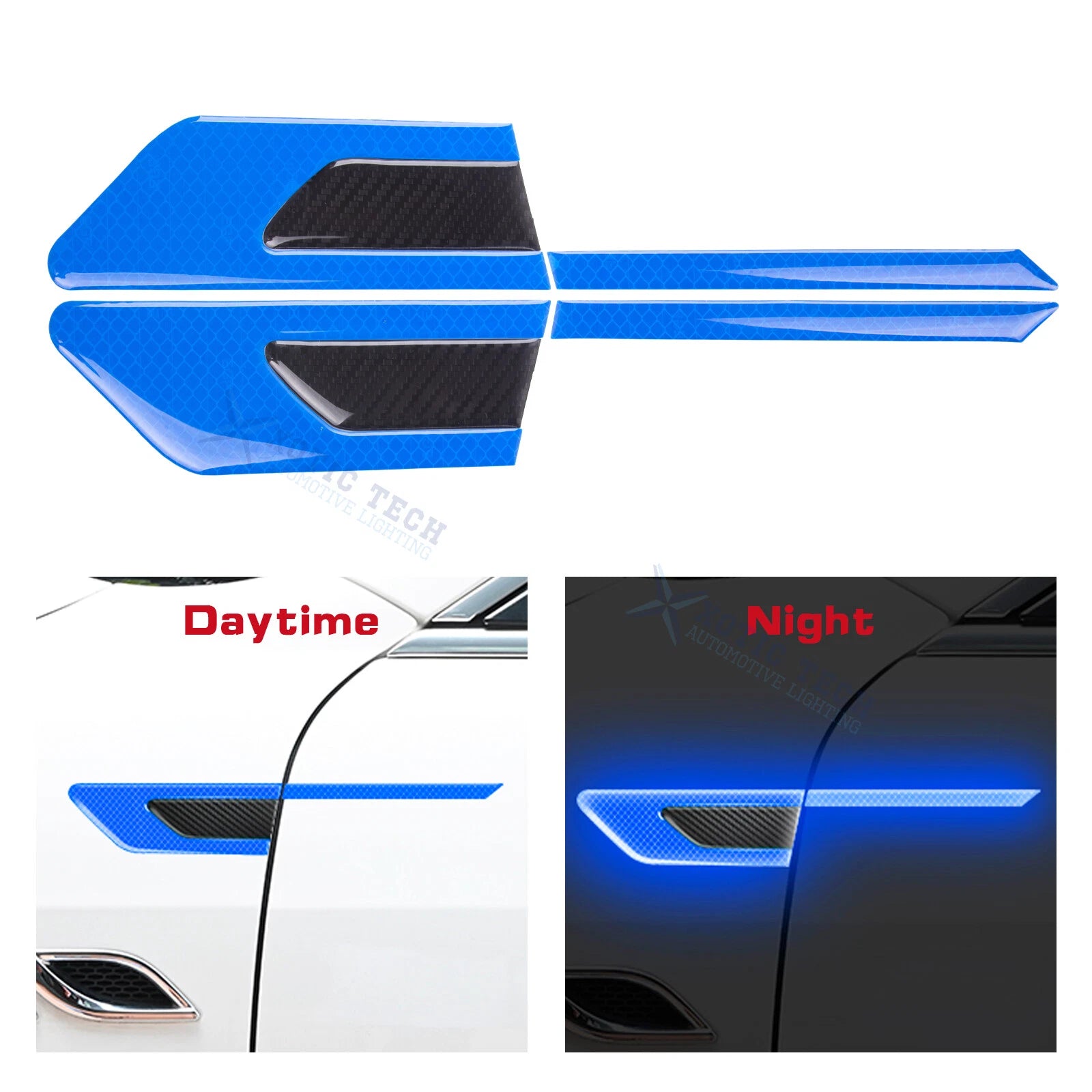 Blue Reflective Rearview Side Mirror & Door Warning Stickers for Universal