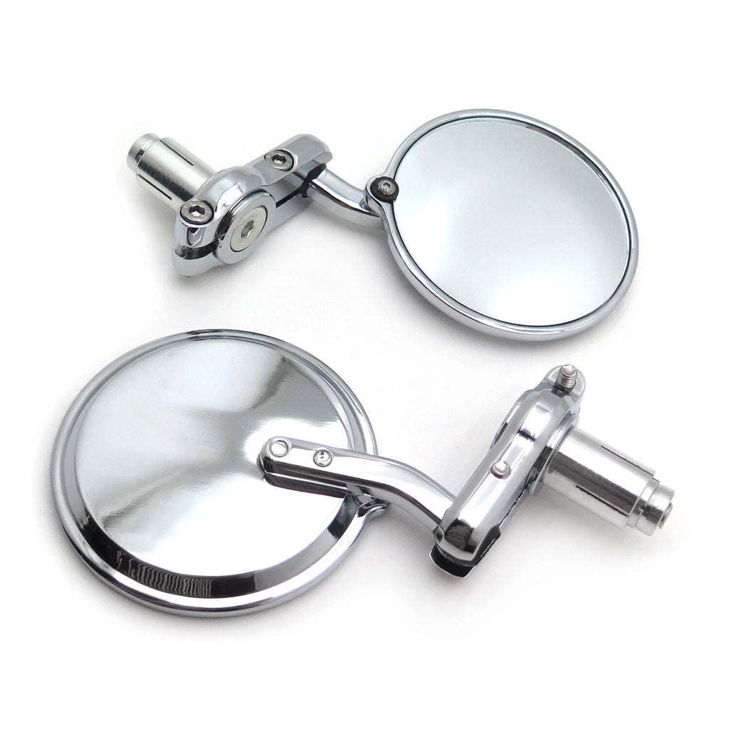 Pair Chrome Round 7/8" Handle Bar End Side Mirrors for Universal Motorcycles