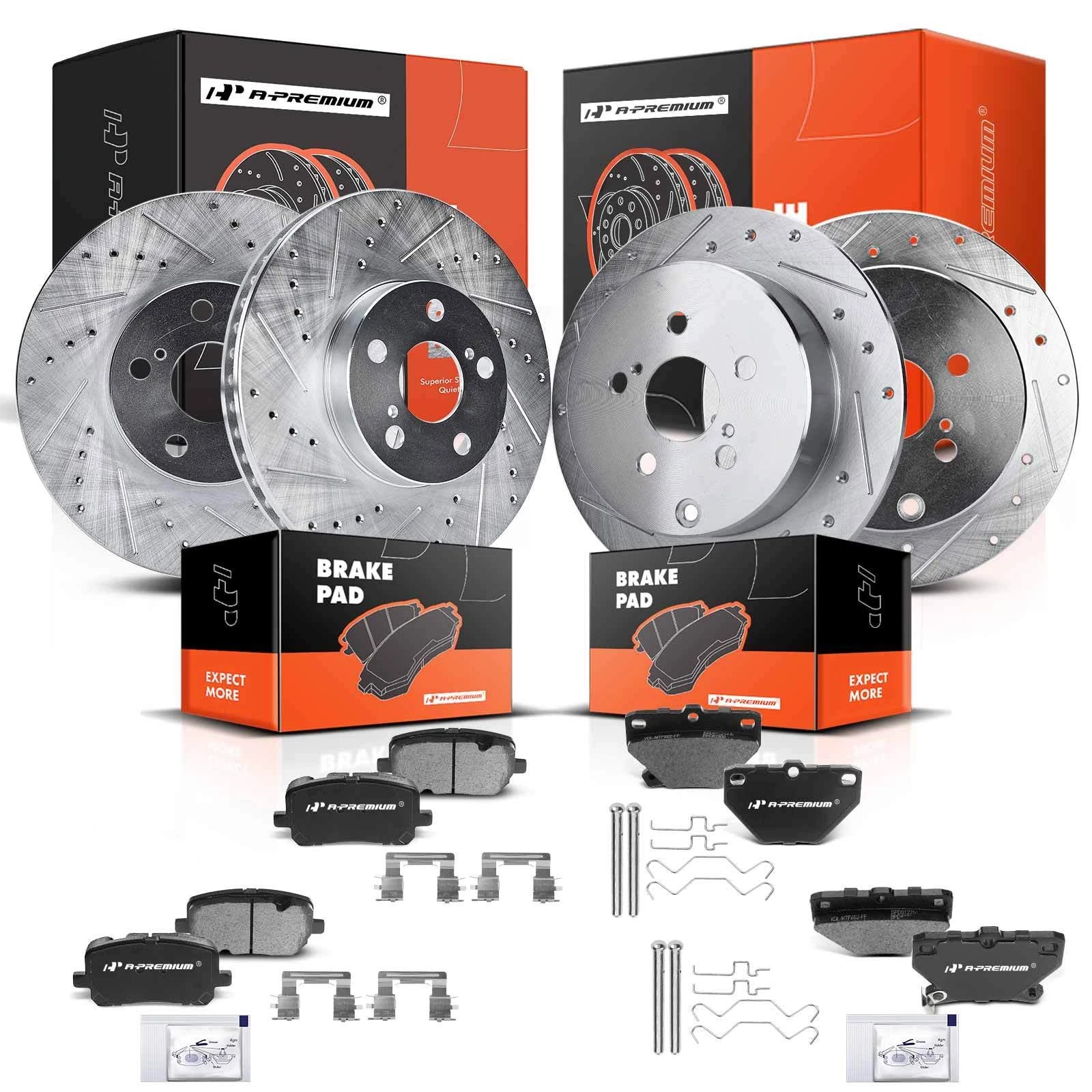 Drilled Rotor and Brake Pad Front & Rear for Toyota Corolla Matrix (2003–2013)