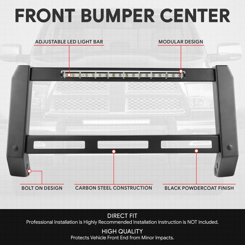 Front Bumper Grille Brush Guard Bull Bar for Dodge Ram 1500 (2009–2023) + LED Strip