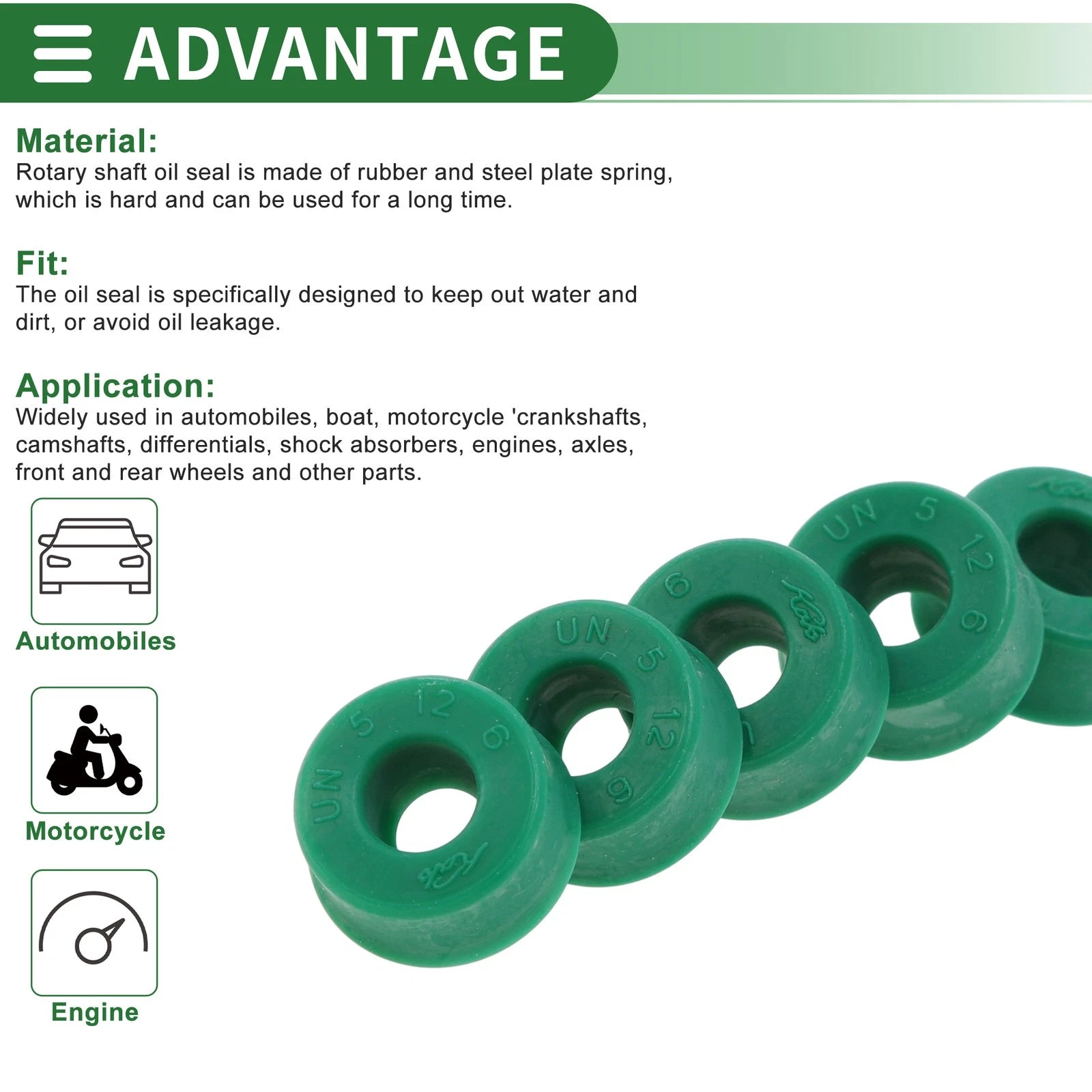 Set of 5 Oil Seal Ring 5x12x6mm for Rotary Shaft (High Pressure)