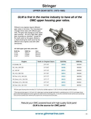 OMC Sterndrive Stringer Mount Gear & Bearing Set for Top Box (982259, GLM22512)