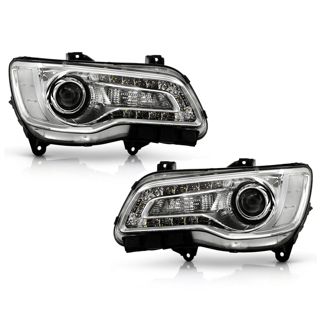 Chrome Halogen Headlight Pair w/ LED DRL for Chrysler 300 (2015–2023)