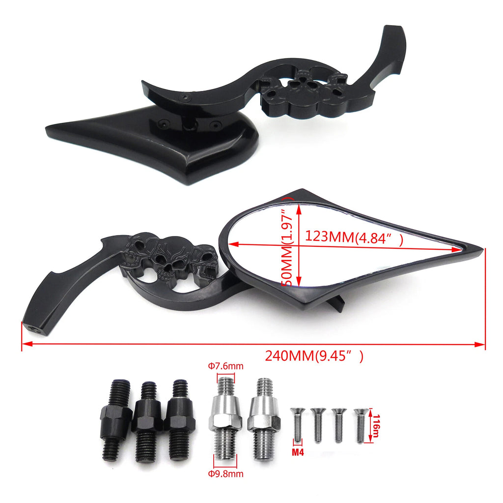 Black Billet Skull Blade Mirror for Honda Kawasaki Suzuki Cruiser (All Years)
