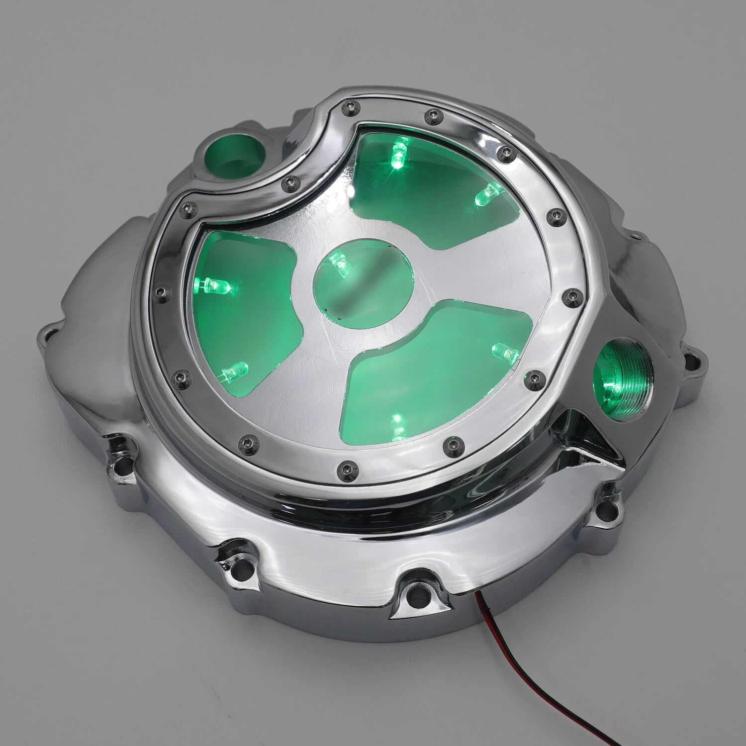 Chrome Engine Clutch Cover with Green LED for Kawasaki ZX14R ZZR 1400 (2006–2014)
