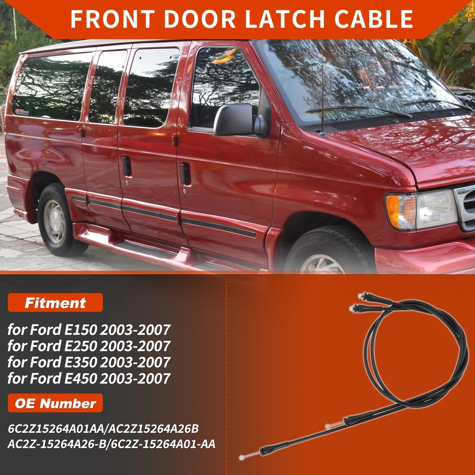 2pc Cargo Door Latch Release Cable for Ford E150 E250 E350 (2000–2014)
