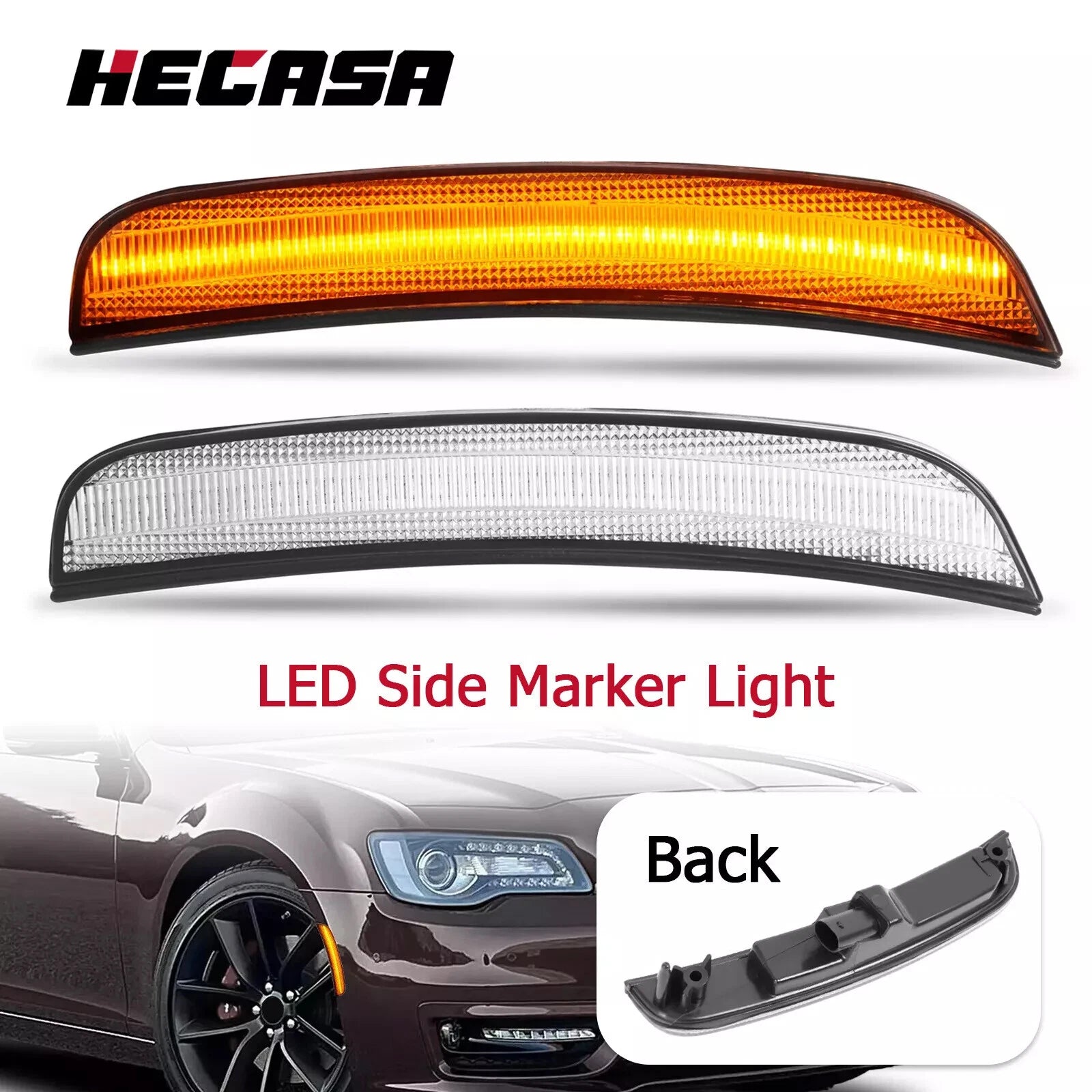 Clear LED Front Bumper Side Marker Lights for Chrysler 300 (2015–2023)