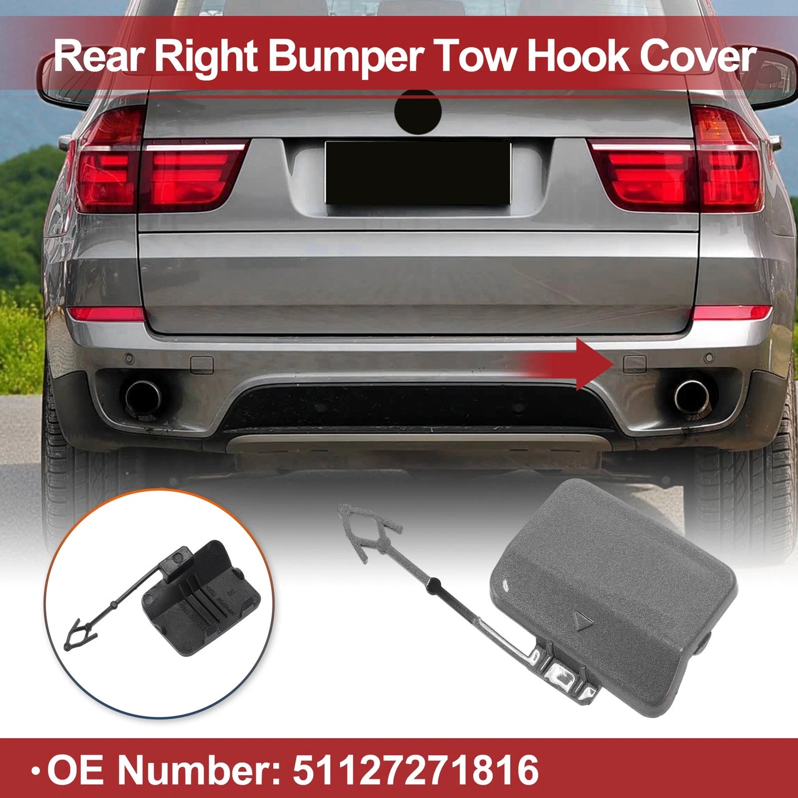 Tow Hook Cover Cap for BMW X5 E70 (2011–2013) No. 51127271816 Gray