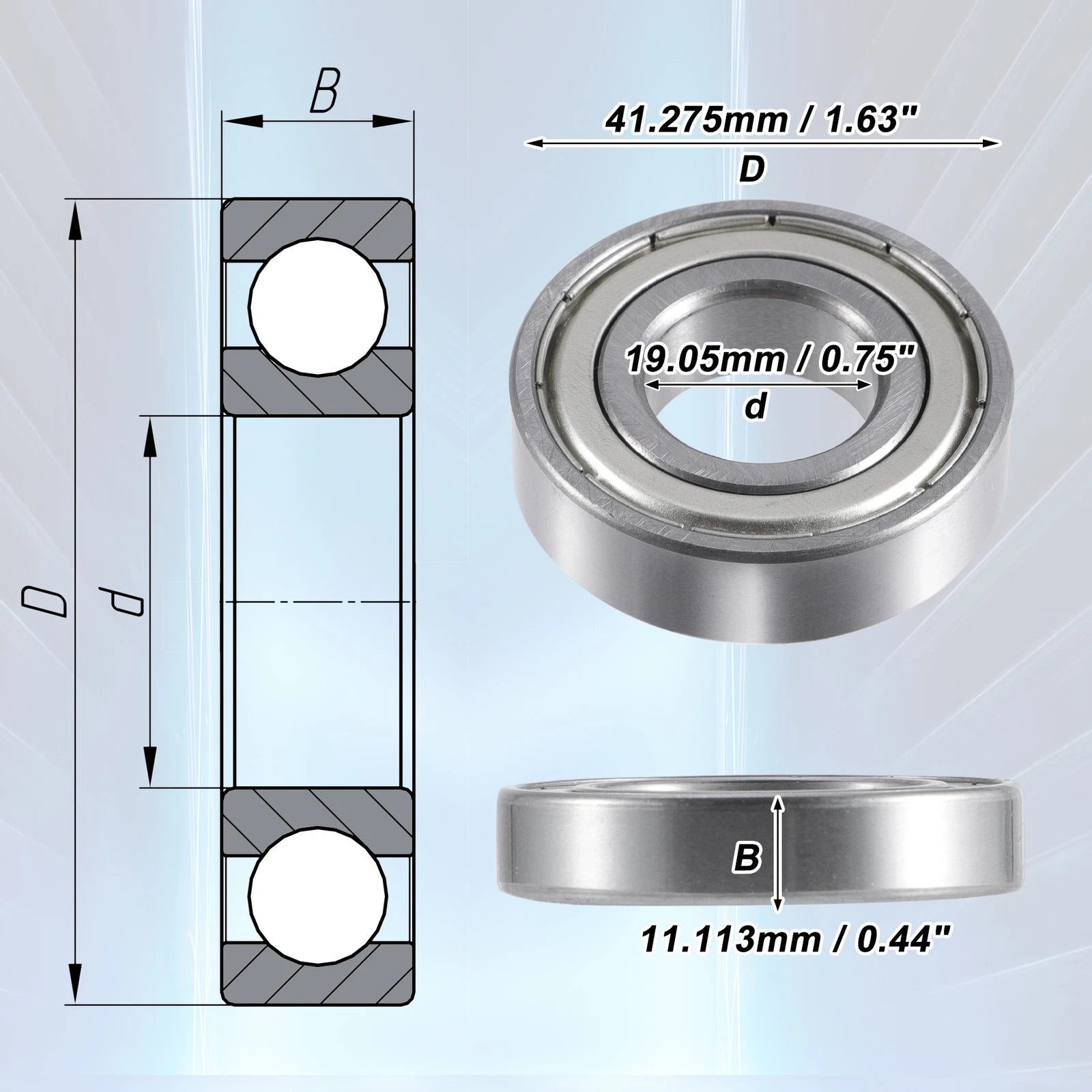5 Pcs R12ZZ Deep Groove Ball Bearings for Car (19.05x41.275x11.113mm)