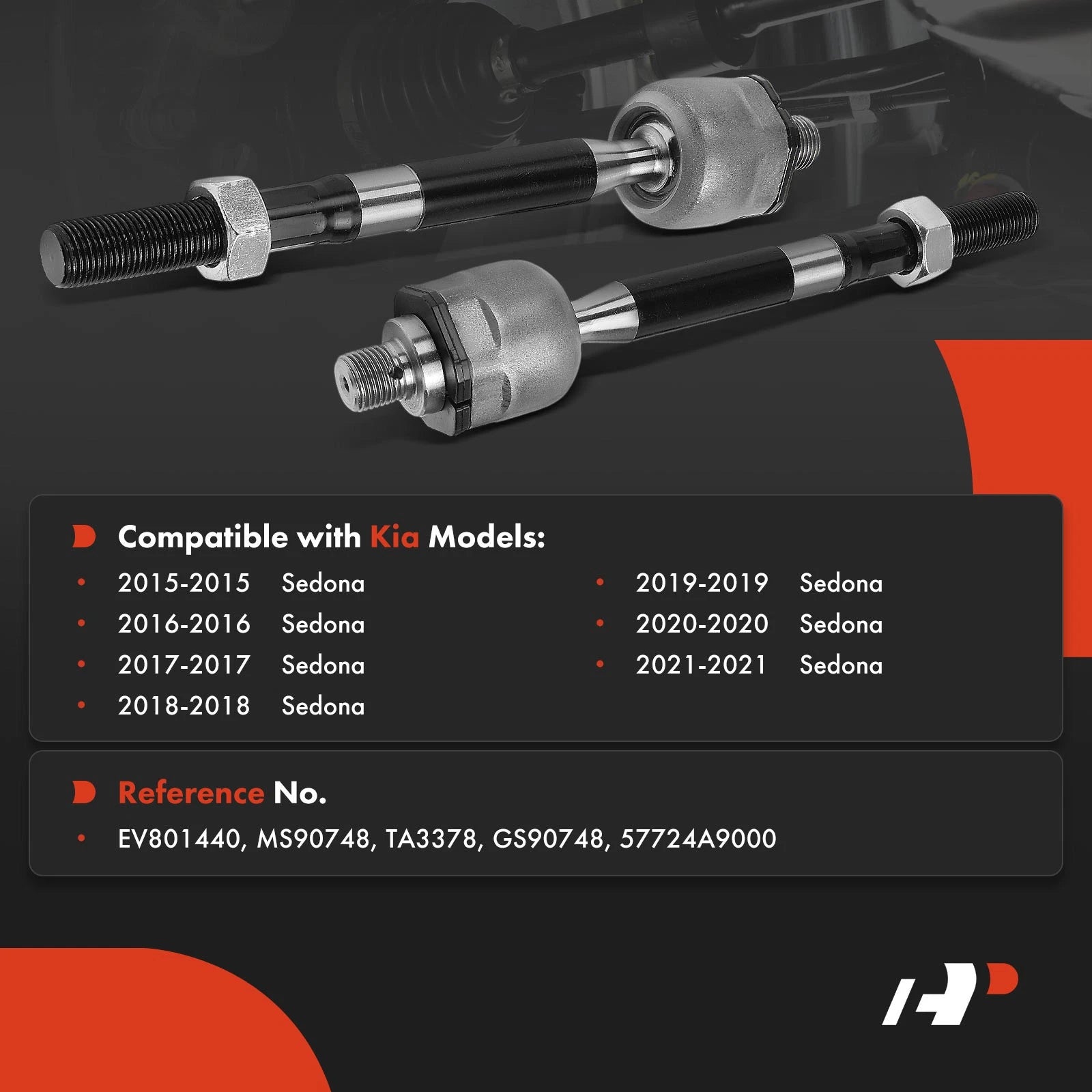 2X Front Inner Side Tie Rod End for Kia Sedona (2015–2021)