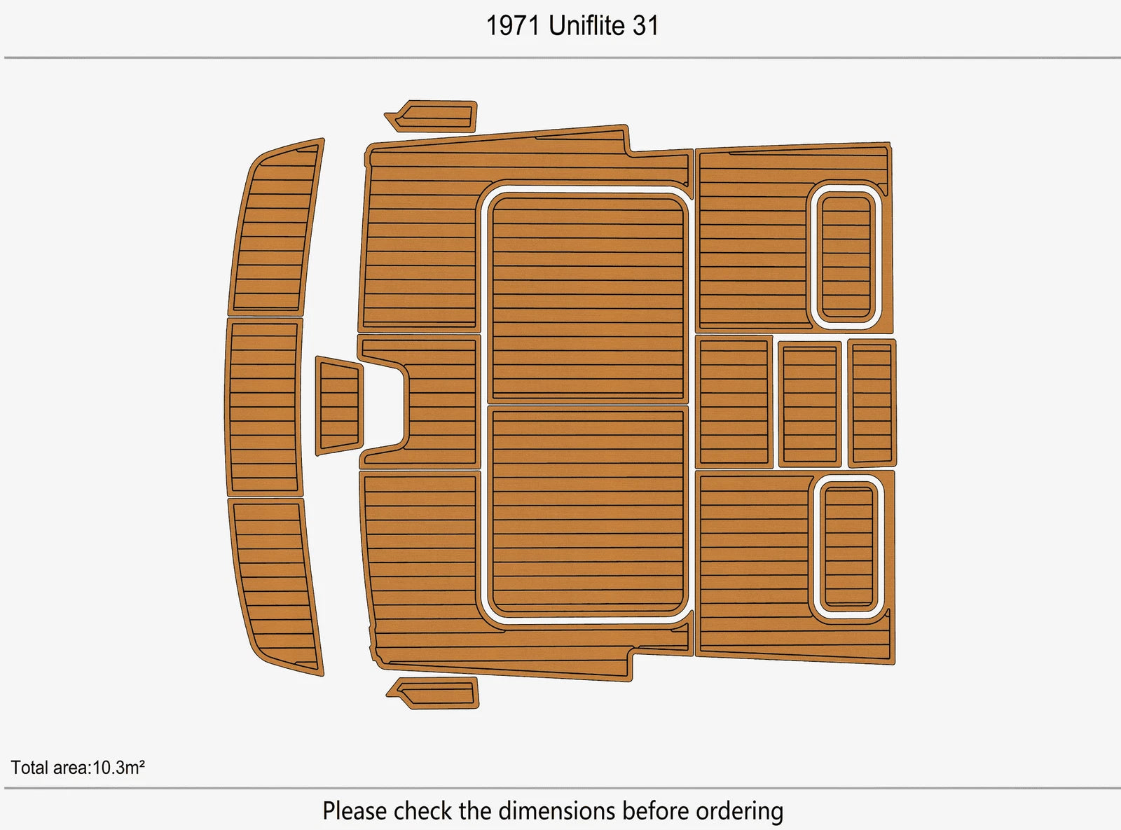 EVA Pad Faux Teak Deck Flooring Mat for Uniflite 31 Boat (1971)