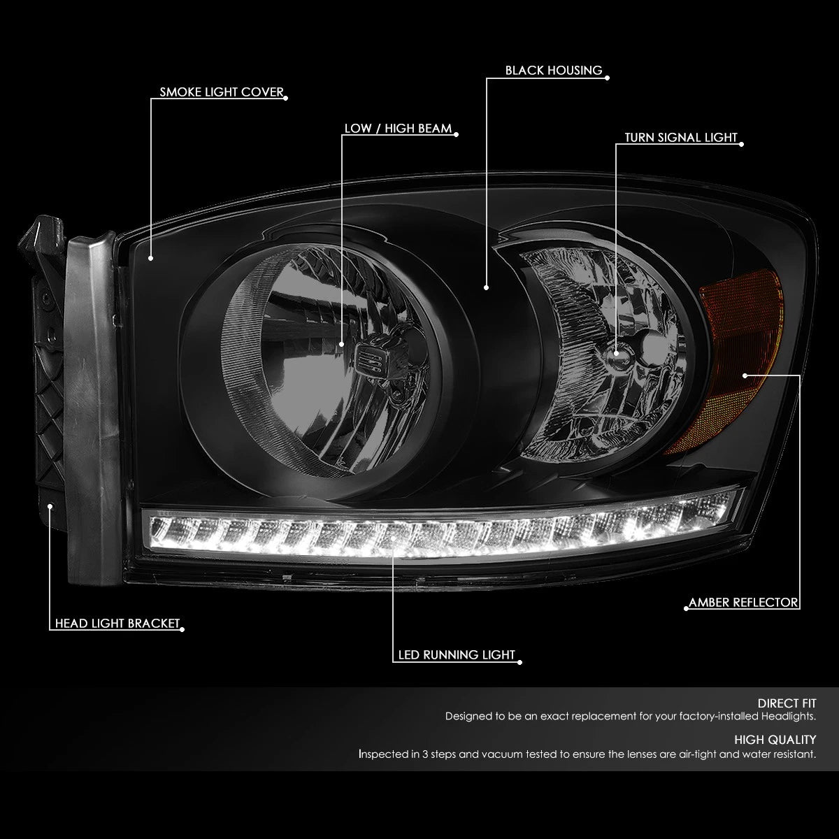 LED DRL Headlight Lamps for Dodge Ram 1500/2500/3500 (2006–2009)