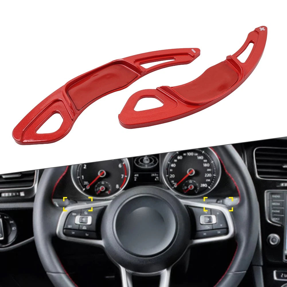 Steering Wheel Paddle Shifter Extensions for VW Golf 7, Polo, Jetta, Scirocco (2013–2021) - Red