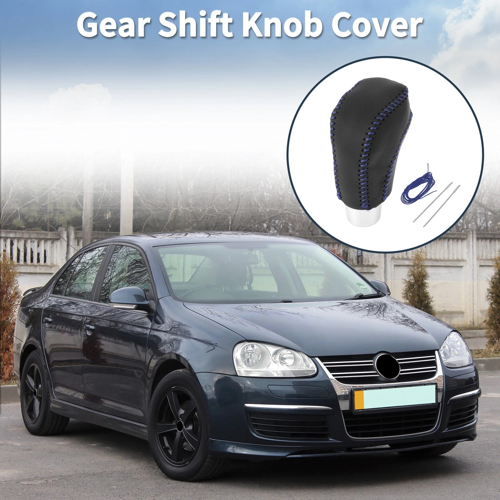 Gear Shift Knob Cover for Volkswagen Jetta (2012–2019) Black Blue