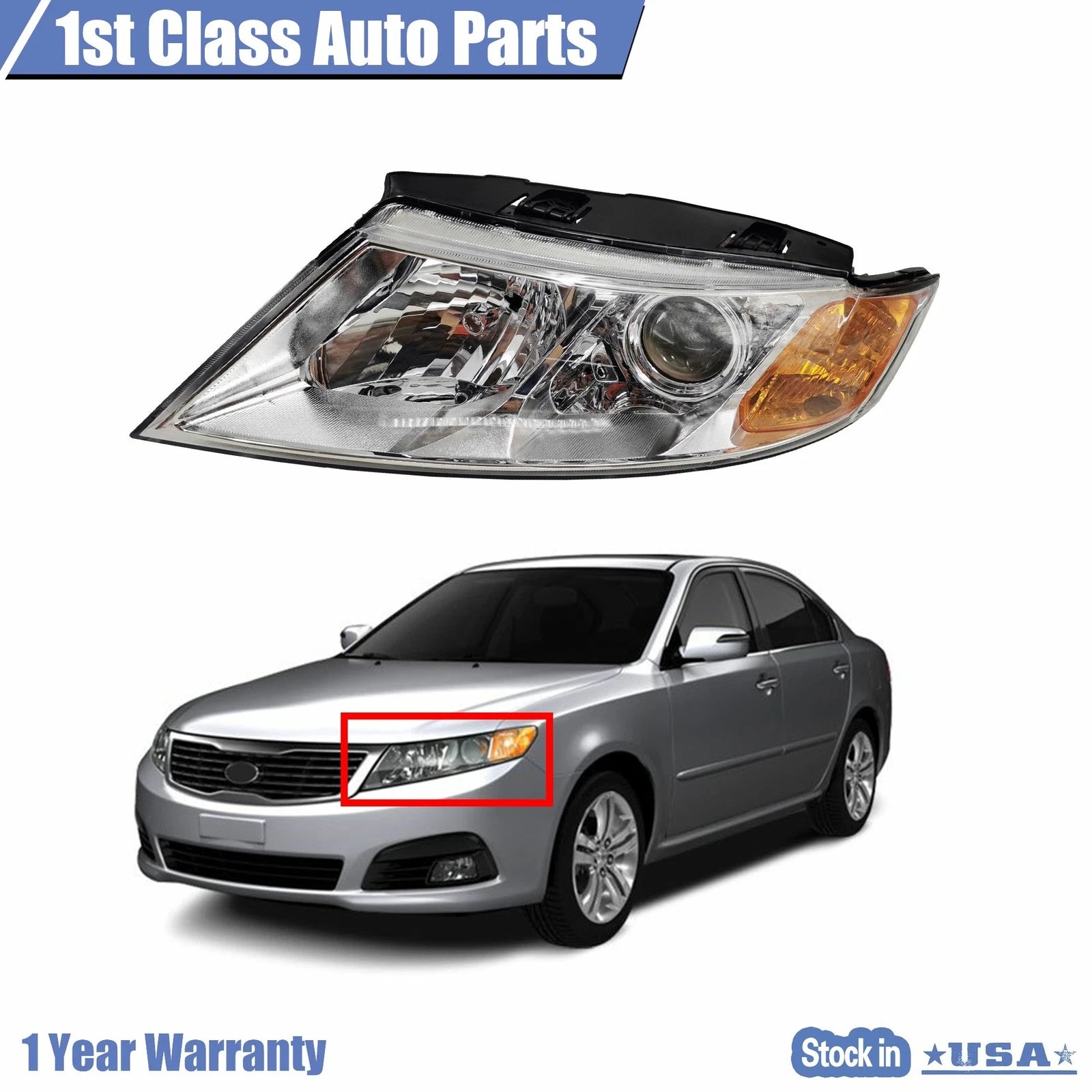 Front Left Headlight with Chrome Bezel for Kia Optima Magentis (2009–2010) 14470801