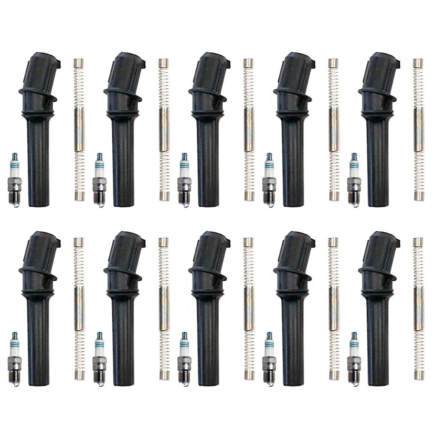 Set of 10 Denso Iridium Power Spark Plugs & Coil Boots for Ford E-350 (1992–2002)