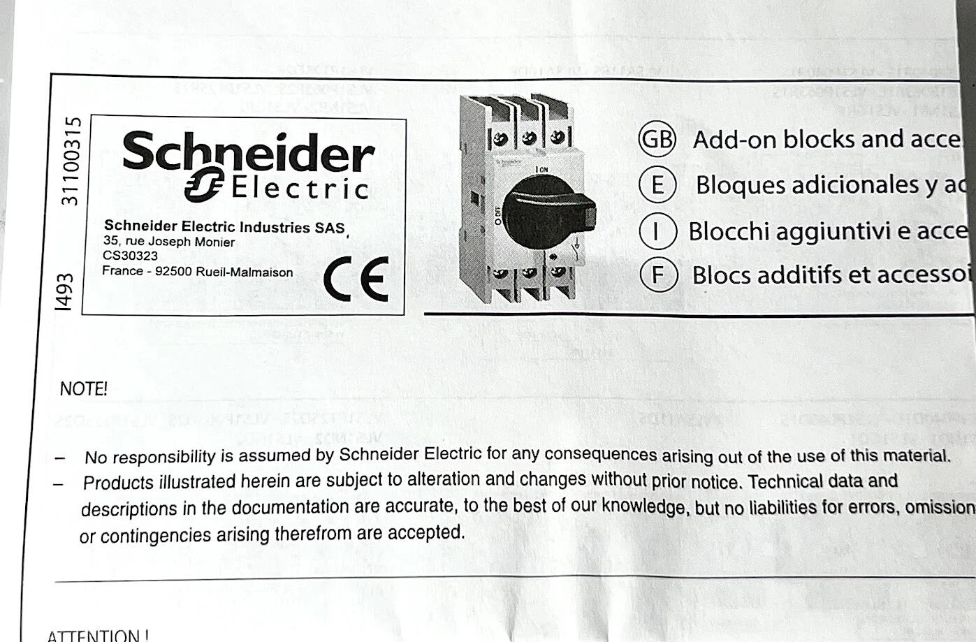 Disconnect Switch for Schneider Electric VLS3P016R1 (600V, Din Rail Mount)