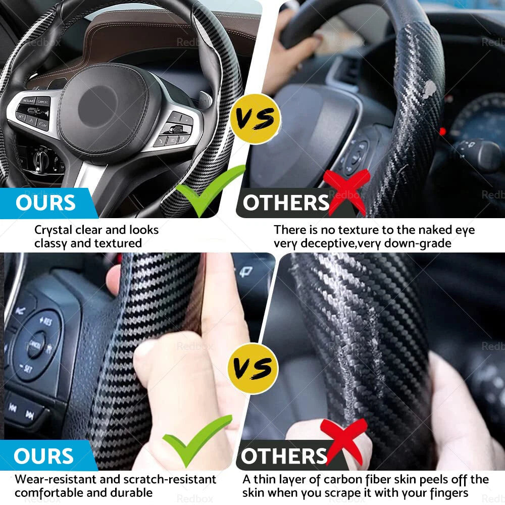 2X Black Carbon Fiber Steering Wheel Cover for Car SUV (2014–2021)